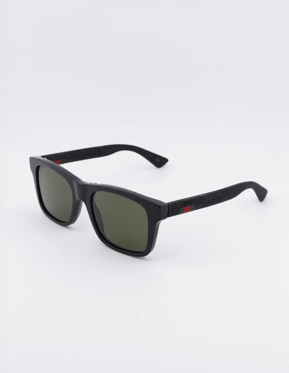 Gucci GG0008S 001 Sunglasses Black Square Frame Green Lenses